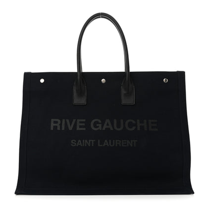 Saint Laurent Linen Calfskin Rive Gauche Tote Navy 1 of 12