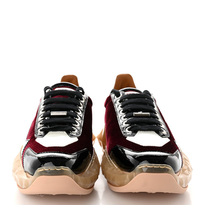 Jimmy Choo Velvet Lizard Effect Diamond F Low Top Sneaker 38.5 Burgundy Black Beige 2 of 11