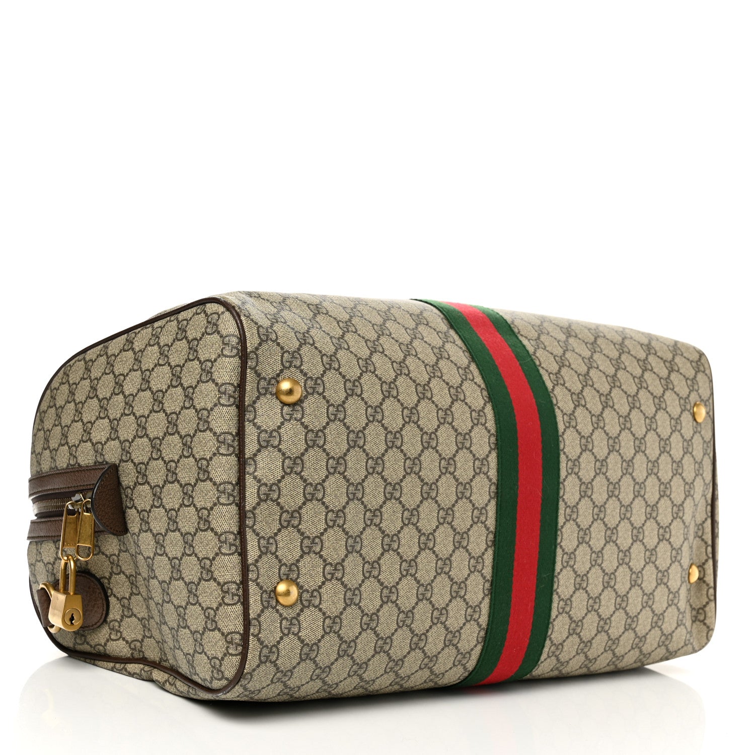 Gucci GG Supreme Monogram Textured Dollar Calfskin Web Medium Ophidia Carry-On Duffle Bag Beige Ebony New Acero 4 of 11