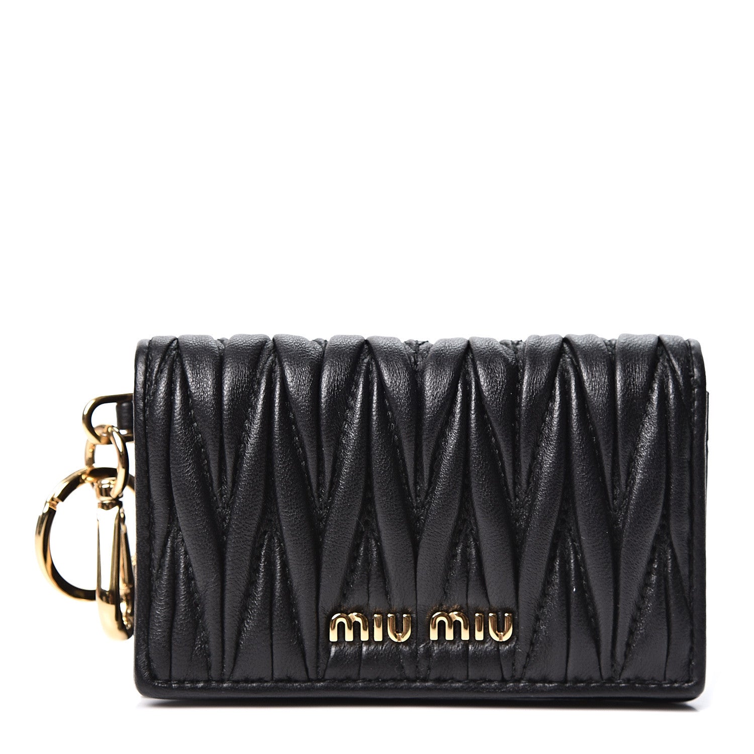Miu Miu Nappa Matelasse Flap Card Holder Key Ring Black 1 of 8