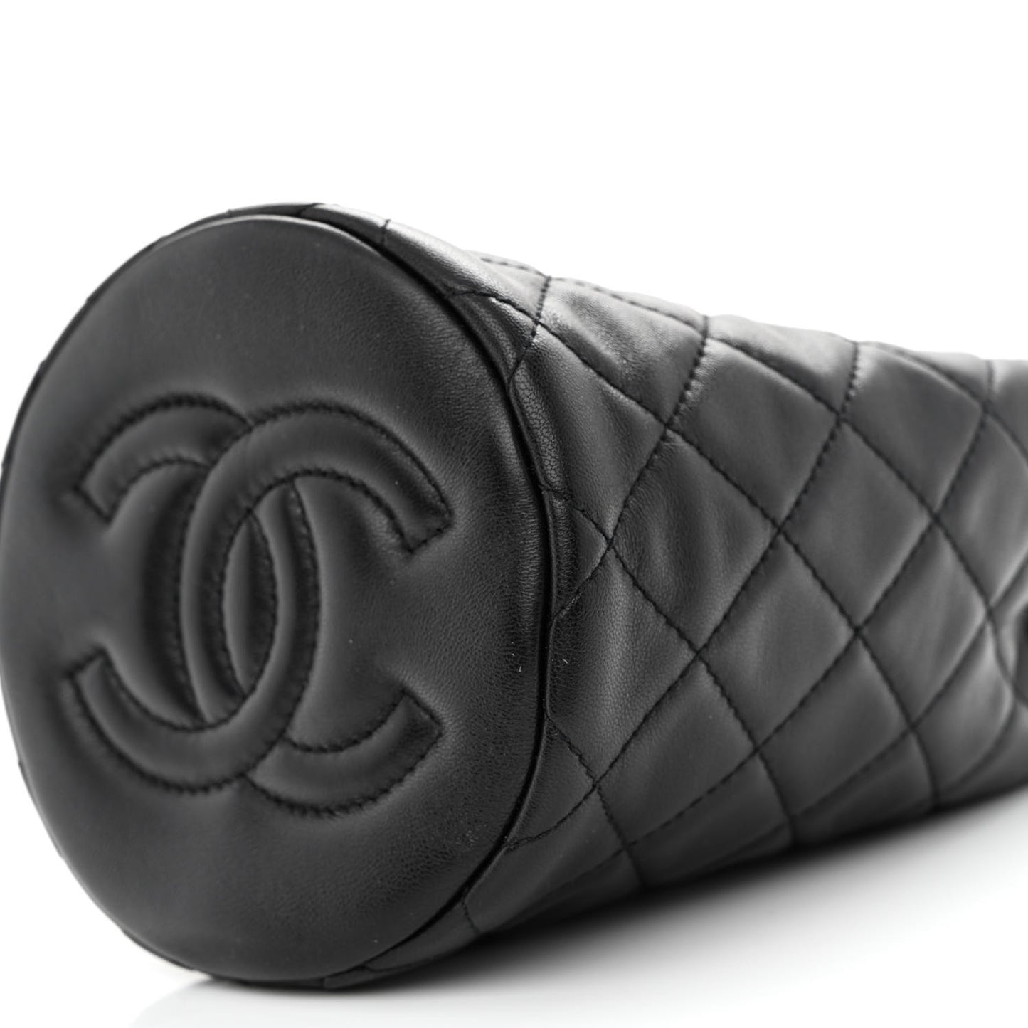 Lambskin Quilted Pearl Crush Drawstring Bag Black