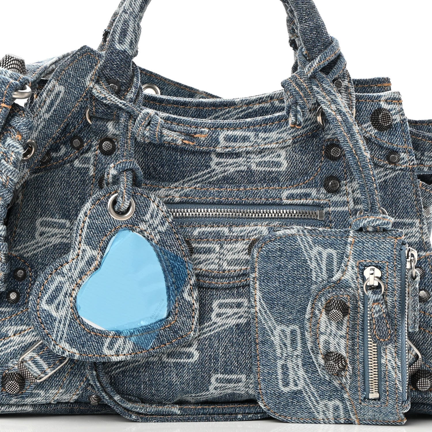 Balenciaga Denim BB Monogram Neo Cagole Handbag XS Blue 8 of 10