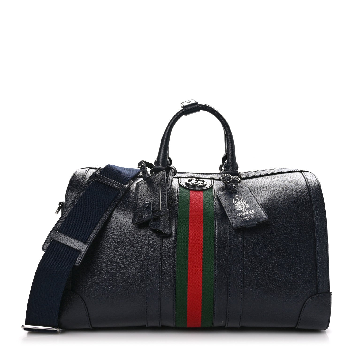 Gucci Textured Dollar Calfskin Web Medium Savoy Duffle Bag Black 1 of 11