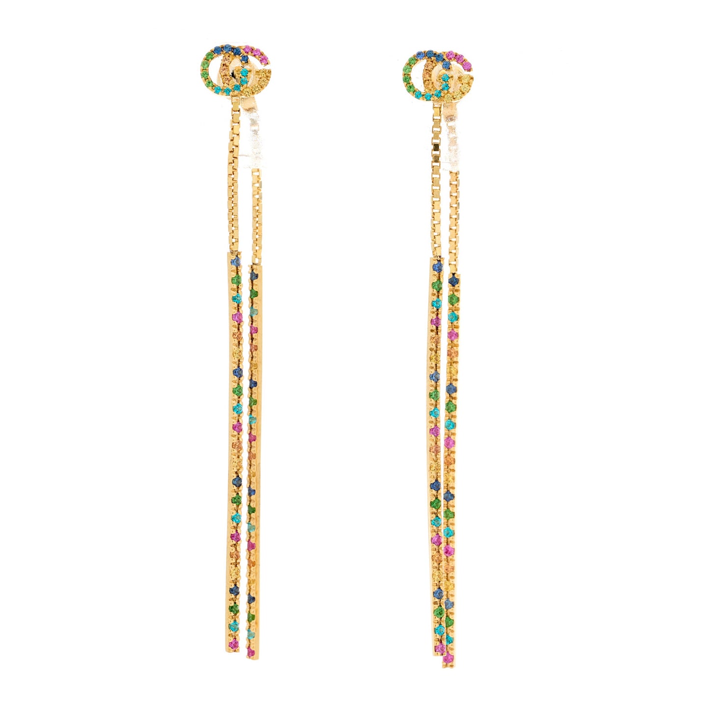 18K Yellow Gold Sapphire Topaz Tsavorite Running G Drop Earrings