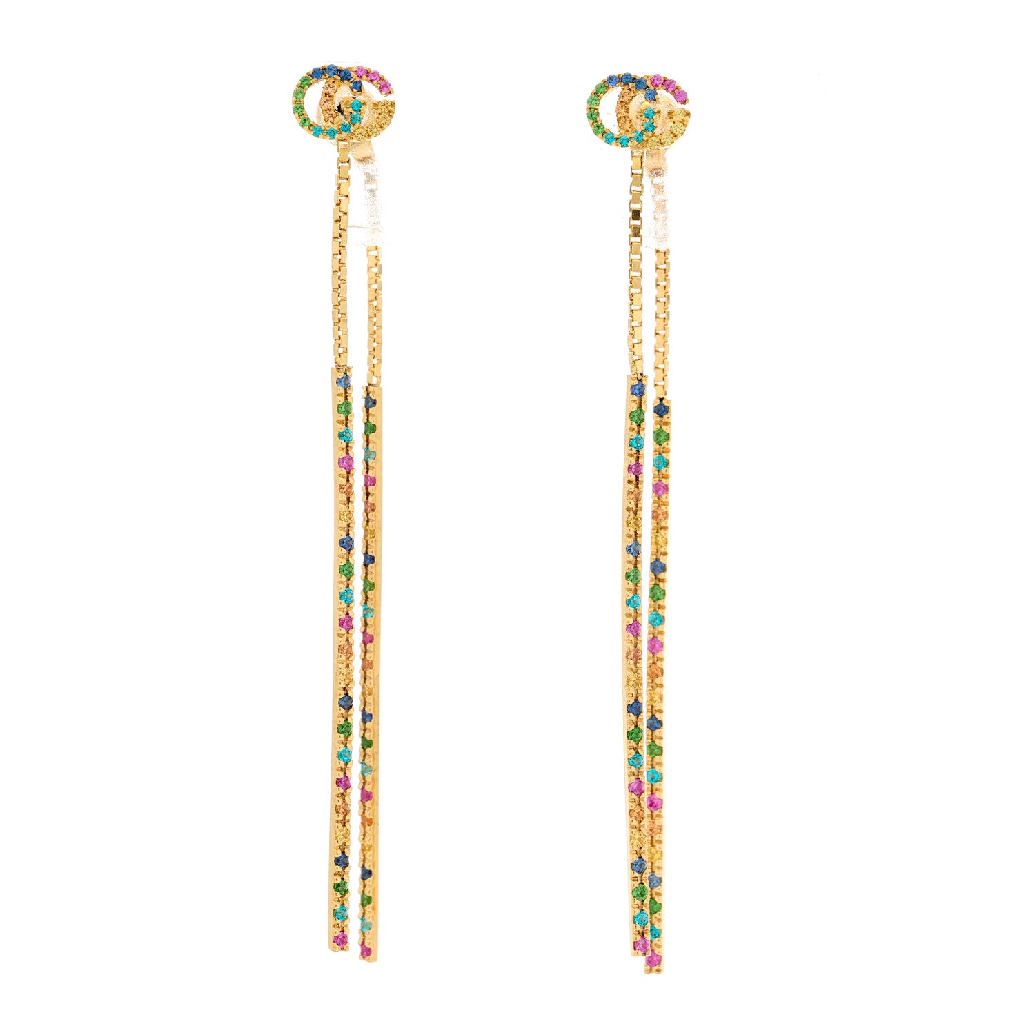 Gucci 18K Yellow Gold Sapphire Topaz Tsavorite Running G Drop Earrings 1 of 9