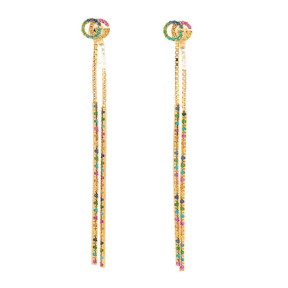 Gucci 18K Yellow Gold Sapphire Topaz Tsavorite Running G Drop Earrings 1 of 9
