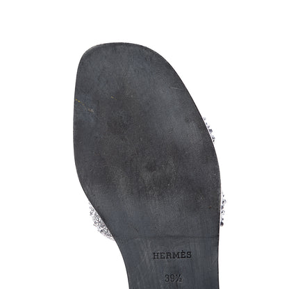 Hermes Suede Goatskin Crystal Oran Sandals 39.5 Gris Argente 8 of 10