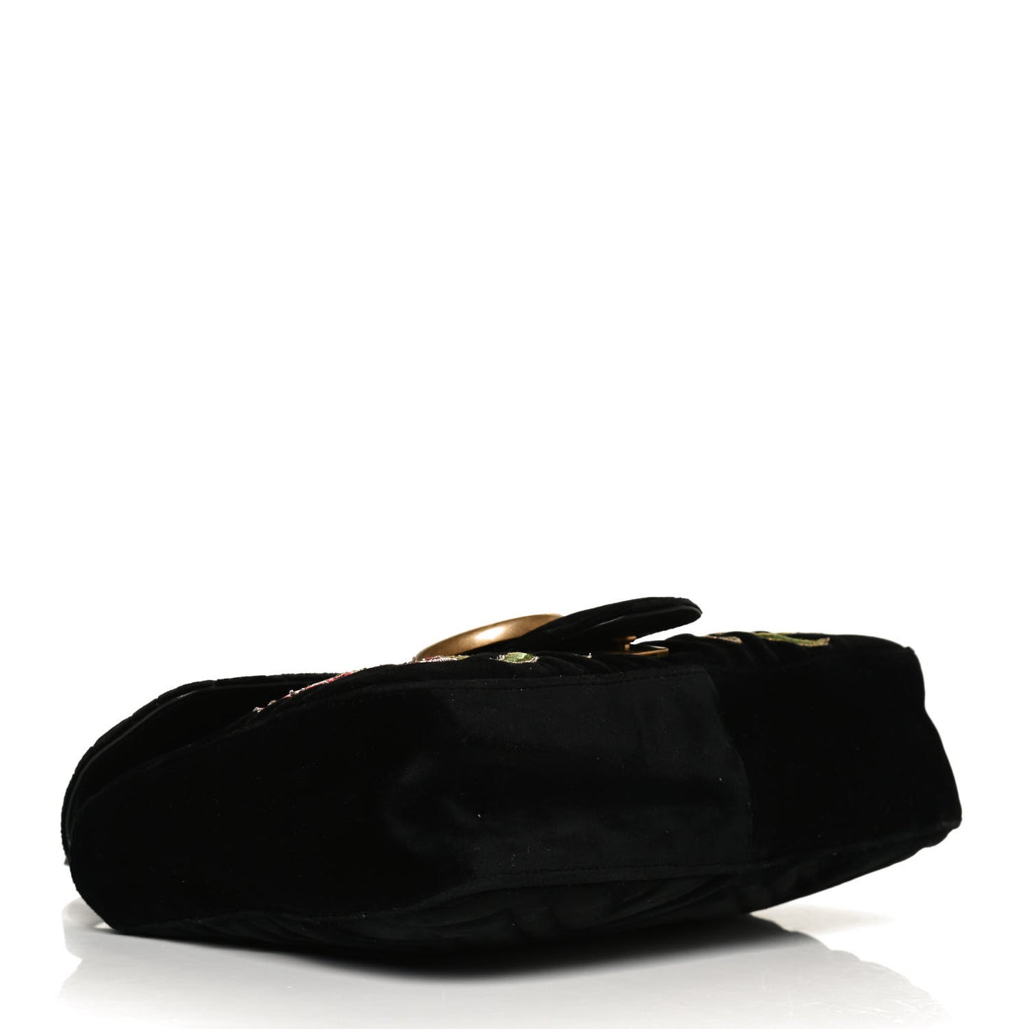 Velvet Matelasse Loved Embroidered Medium GG Marmont Shoulder Bag Black