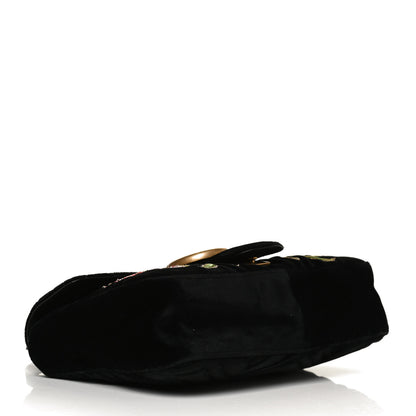 Gucci Velvet Matelasse Loved Embroidered Medium GG Marmont Shoulder Bag Black 4 of 15