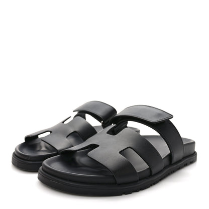 Hermes Calfskin Womens Chypre Sandals 37.5 Black 4 of 9
