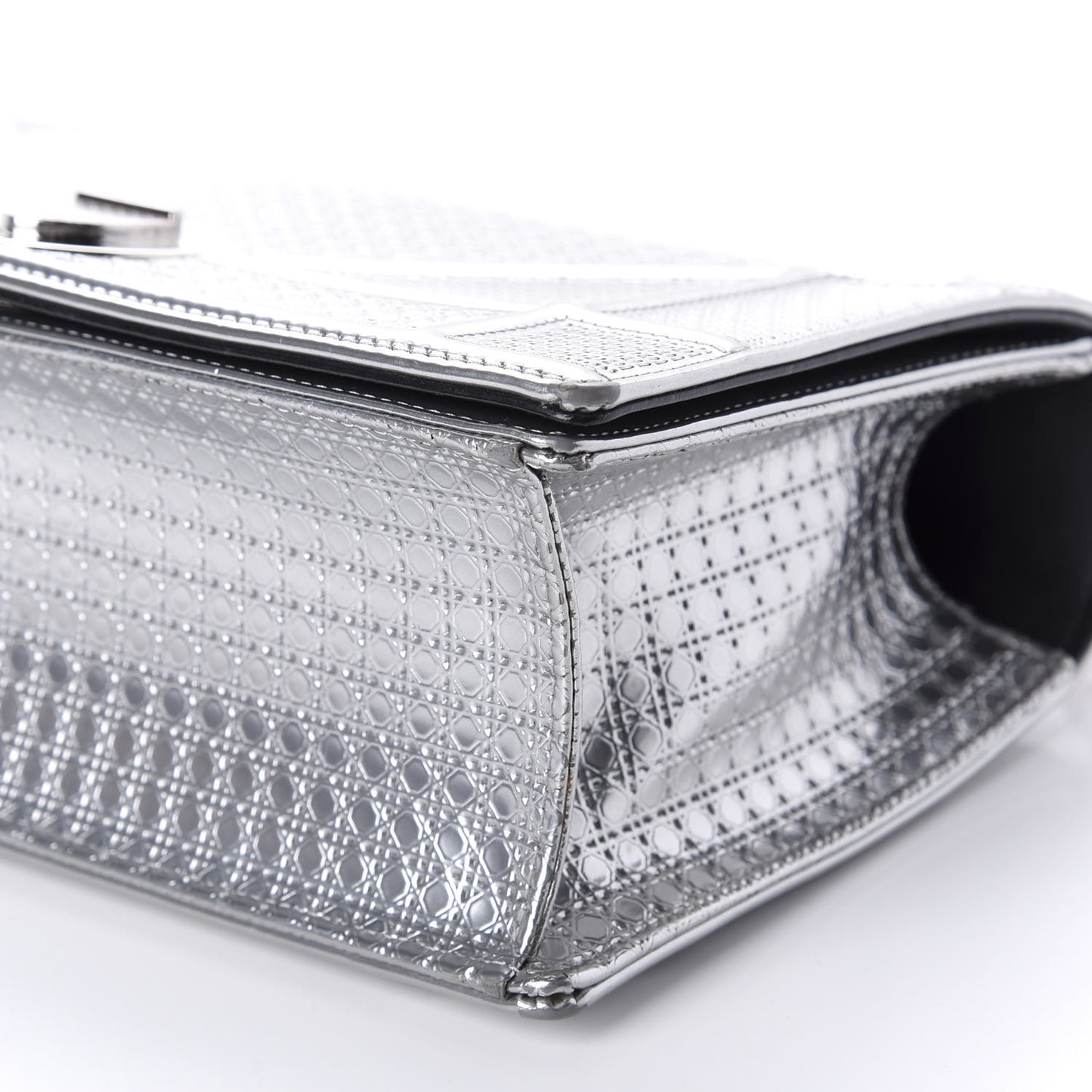 Metallic Patent Micro-Cannage Medium Diorama Flap Bag Silver