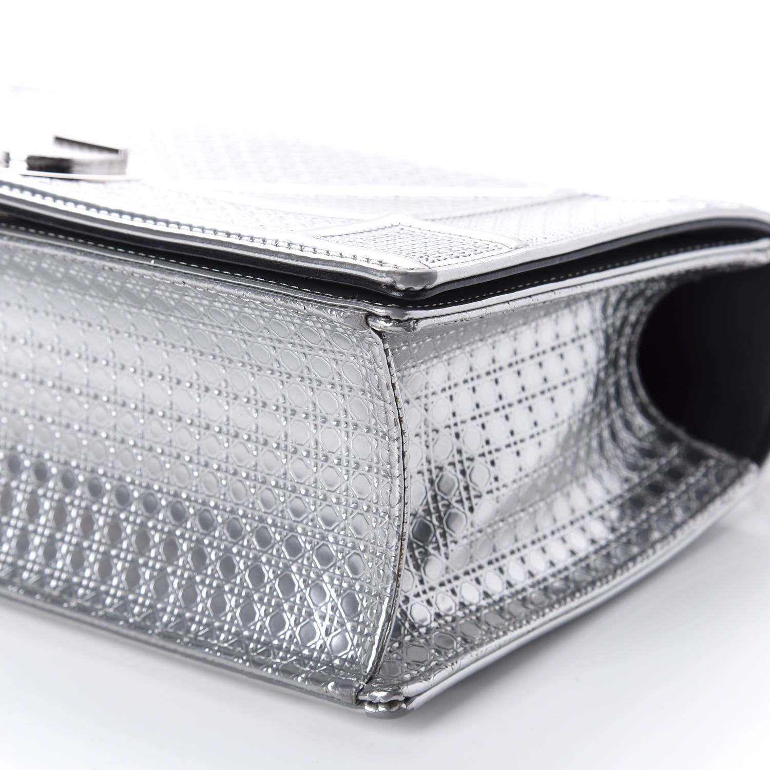 Christian Dior Metallic Patent Micro-Cannage Medium Diorama Flap Bag Silver 7 of 11