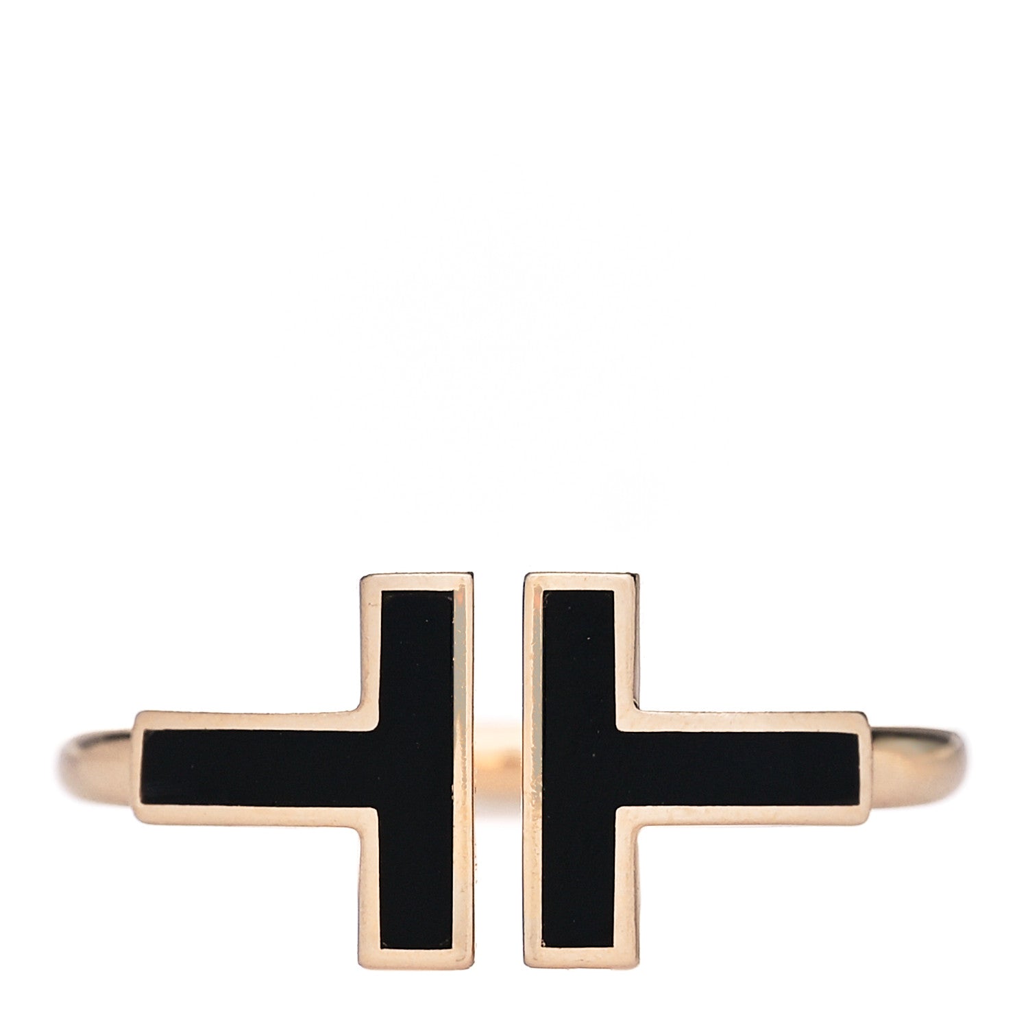 Tiffany 18K Rose Gold Black Onyx T Wire Ring 52 6 1 of 5