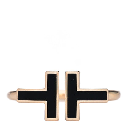 Tiffany 18K Rose Gold Black Onyx T Wire Ring 52 6 1 of 5