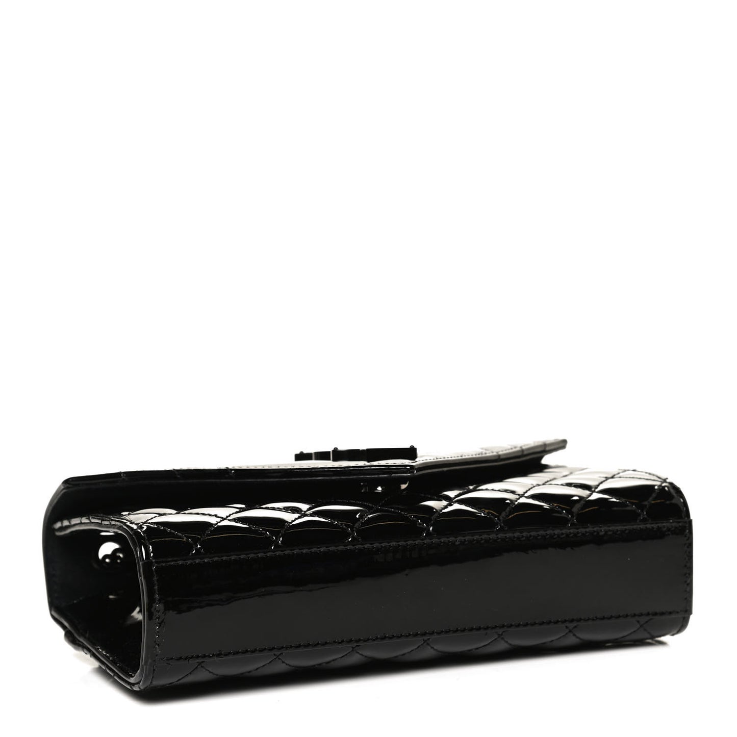 Patent Mixed Matelasse Triquilt Small Monogram Satchel Black