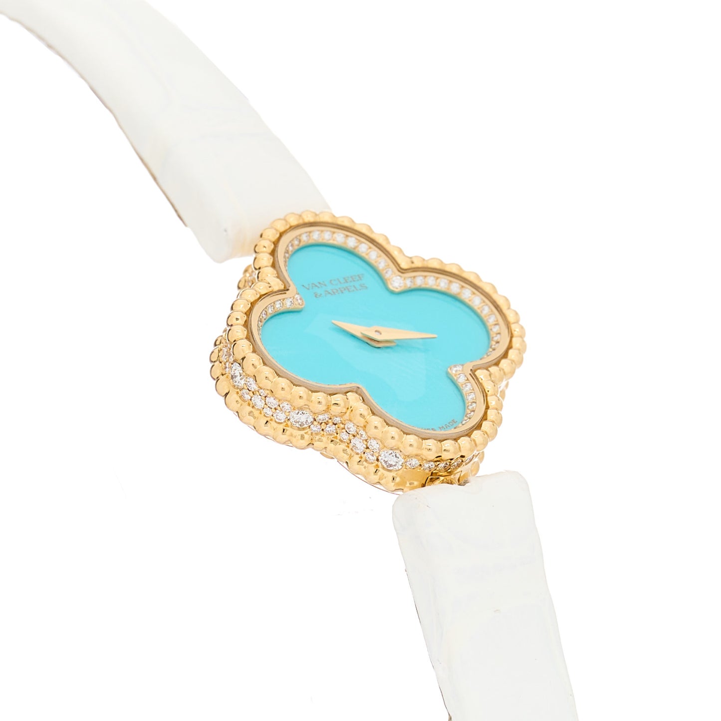 18K Yellow Gold Alligator Diamond Turquoise 22mm Sweet Alhambra Quartz Watch