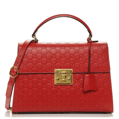 Gucci Guccissima Signature Medium Padlock Top Handle Bag Hibiscus Red 1 of 7