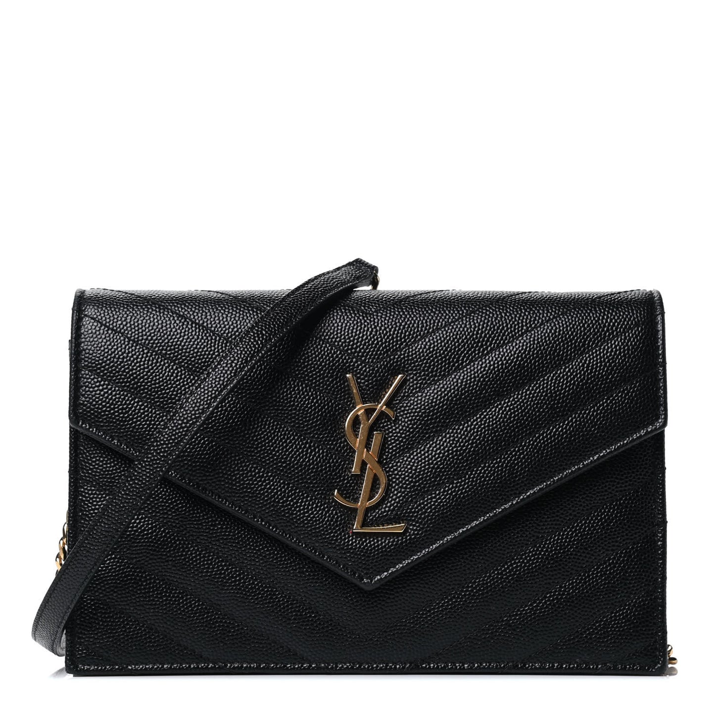 Grain De Poudre Matelasse Chevron Monogram Envelope Chain Wallet Black