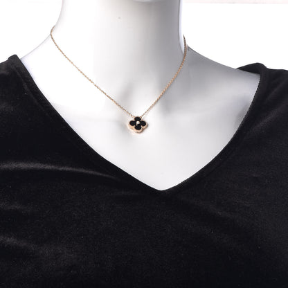 Van Cleef & Arpels 18K Rose Gold Diamond Black Onyx Vintage Alhambra Pendant Necklace 2 of 6