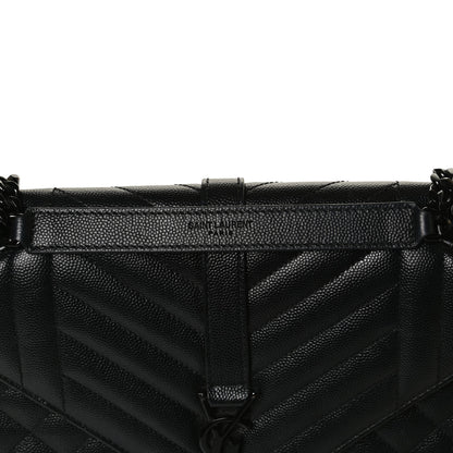 Saint Laurent Grain De Poudre Textured Mixed Matelasse Triquilt Medium Monogram Satchel Black 7 of 13