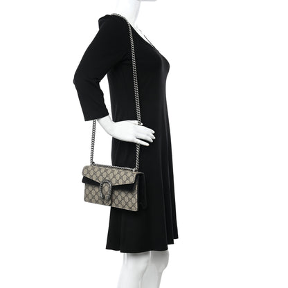 Gucci GG Supreme Monogram Suede Crystal Small Dionysus Shoulder Bag Beige Ebony Black 2 of 9