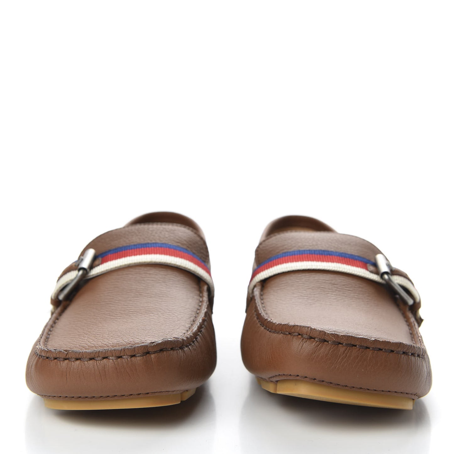 Calfskin Mens Web Sylvie Web Buckle Driver Loafers 8 Brown