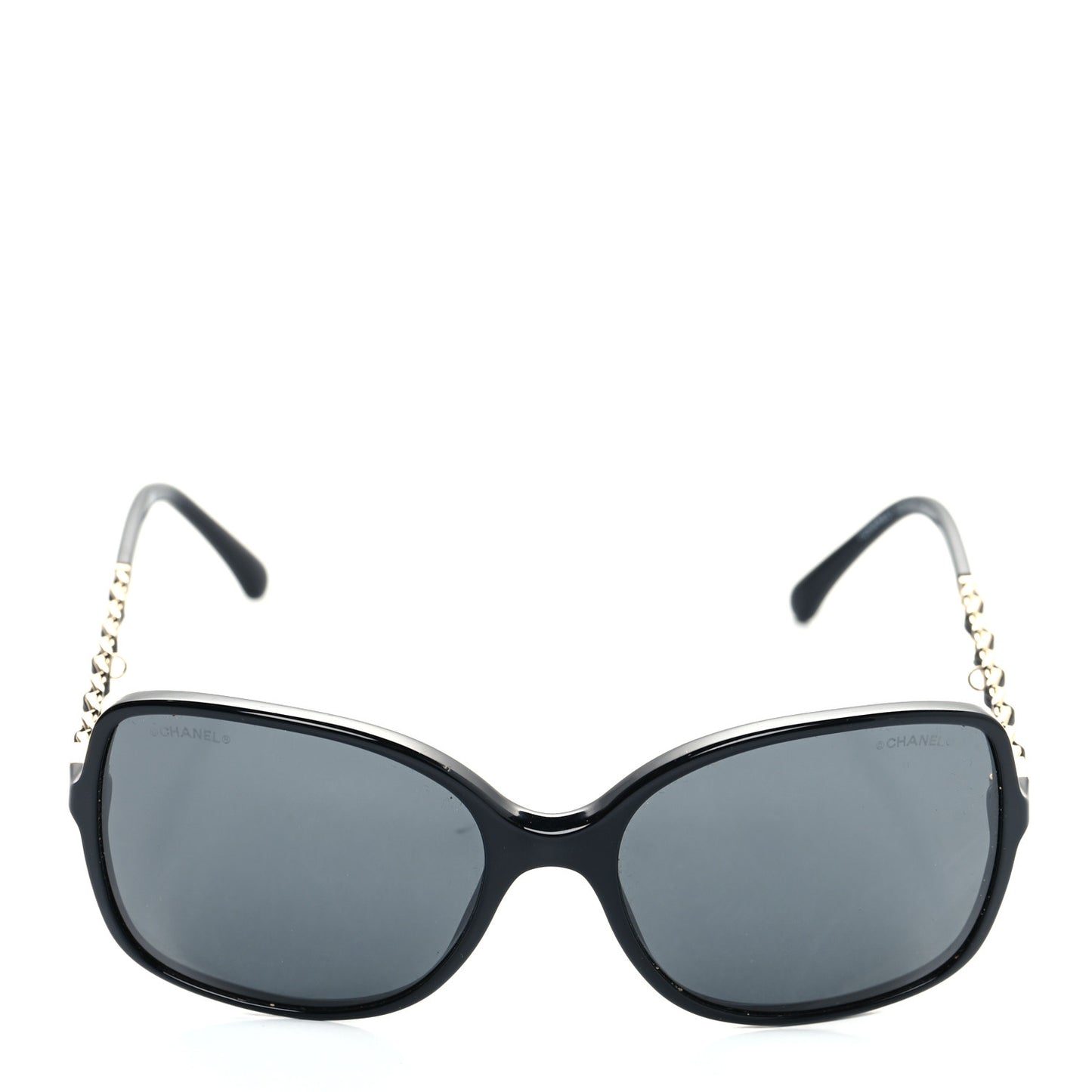 Acetate Metal Calfskin Square Chain Sunglasses 5210-Q Black Gray