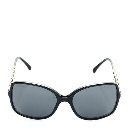 Chanel Acetate Metal Calfskin Square Chain Sunglasses 5210-Q Black Gray 2 of 9