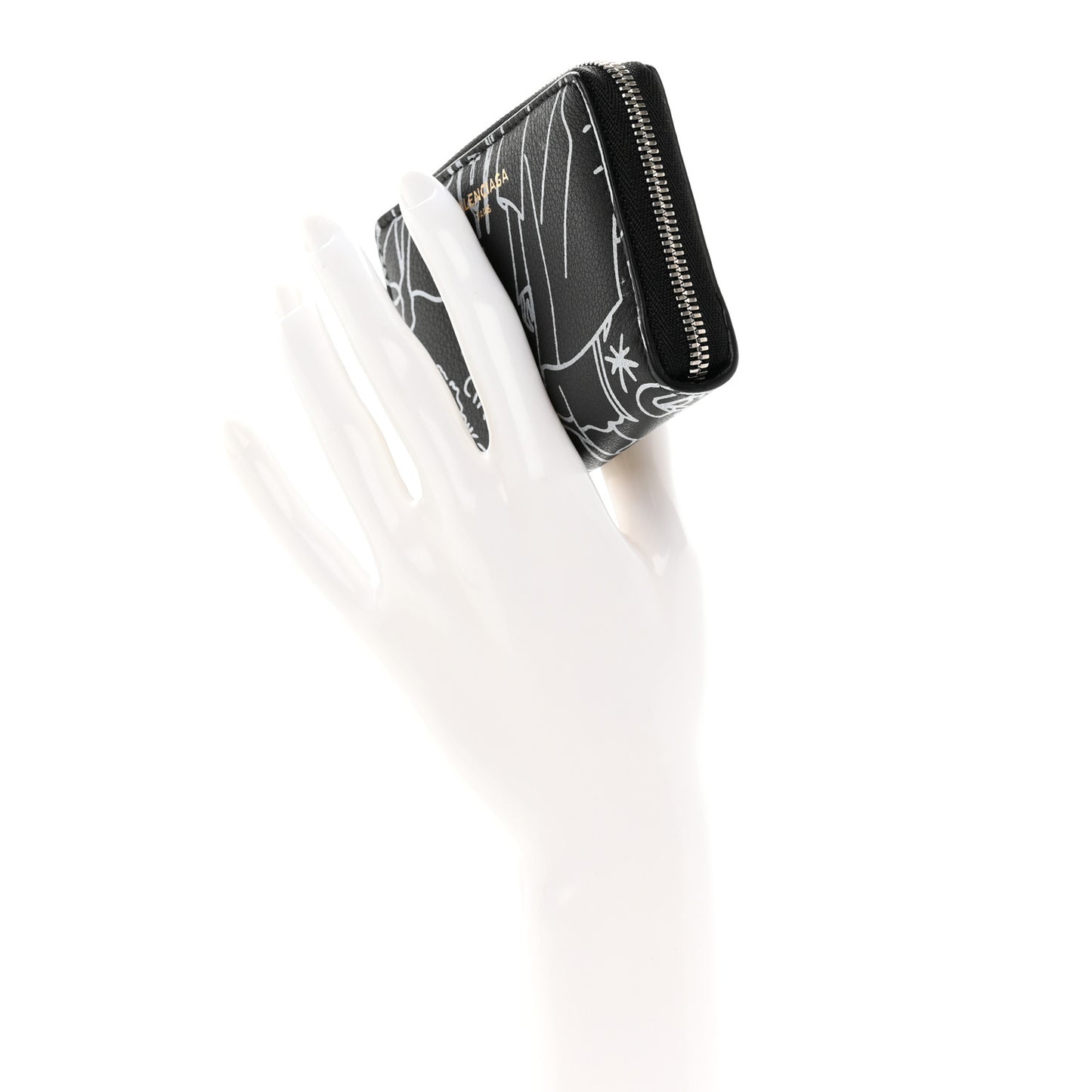 Calfskin Printed Tattoo Everyday Continental Mini Zip Around Wallet Black