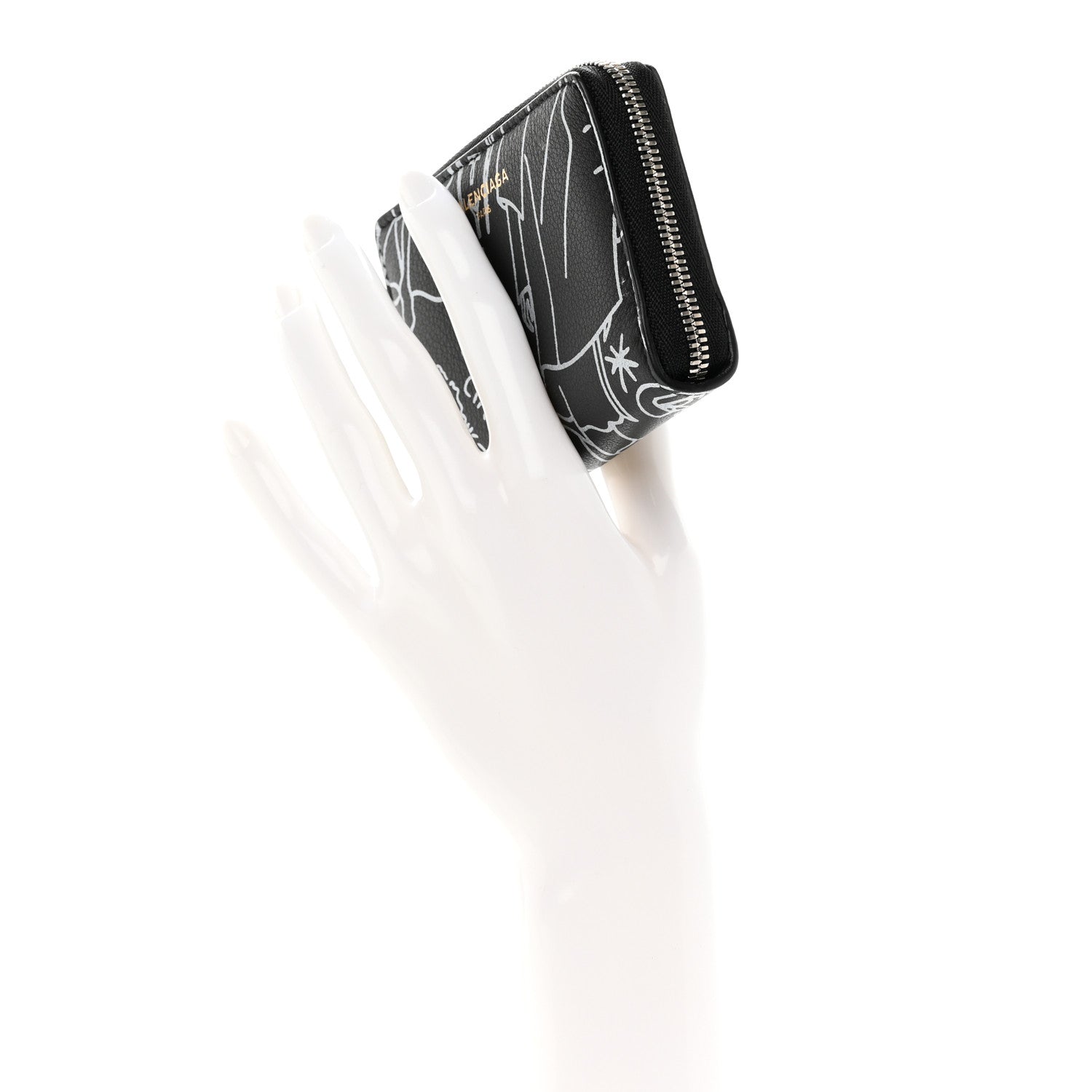 Balenciaga Calfskin Printed Tattoo Everyday Continental Mini Zip Around Wallet Black 2 of 6