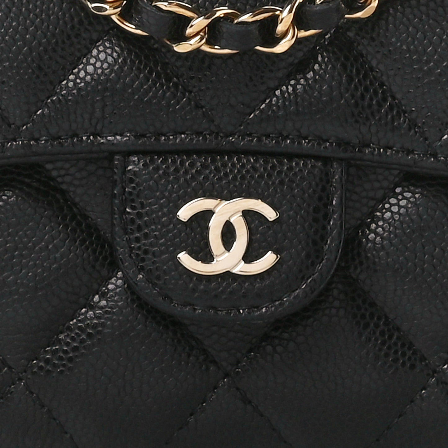 Caviar Quilted Flap Phone Holder With Chain Black