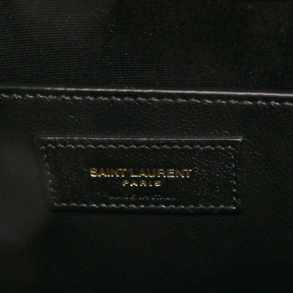 Saint Laurent Shiny Calfskin Crocodile Embossed Small Manhattan Baguette Black 6 of 9
