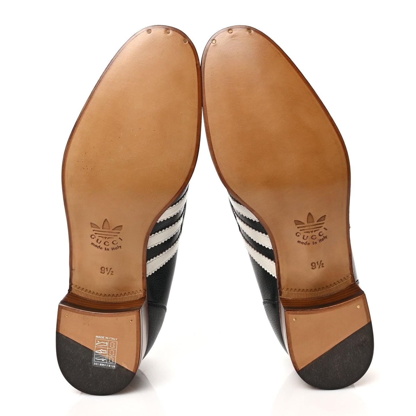 X ADIDAS Goatskin Web Mens Horsebit Loafers 9.5 Black White