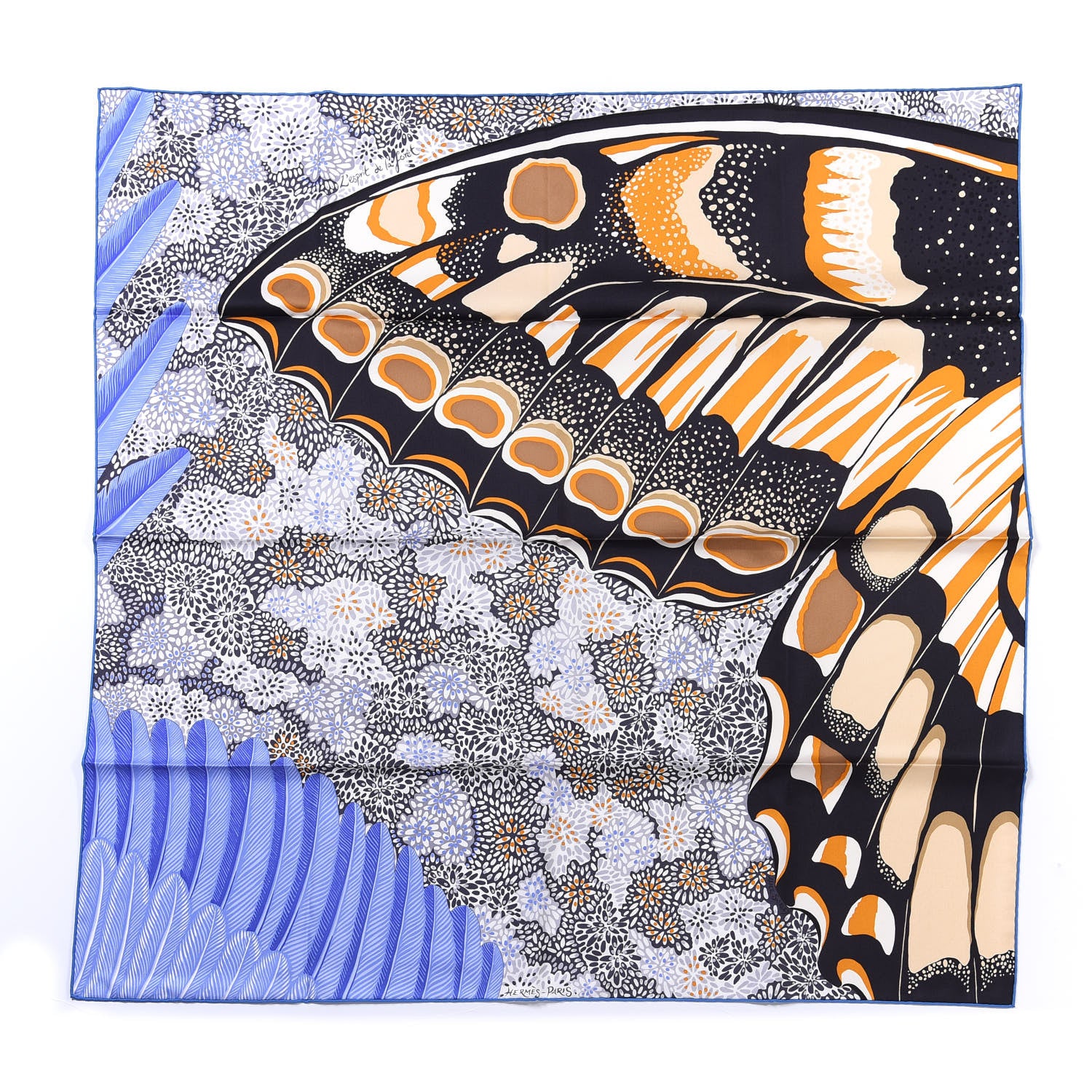 Hermes Silk L'Esprit De La Foret Scarf 90 Black Ocre Bleu Lavande 1 of 3