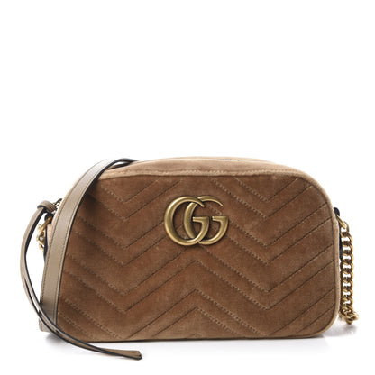 Gucci Velvet Matelasse Small GG Marmont Chain Shoulder Bag Taupe 1 of 11
