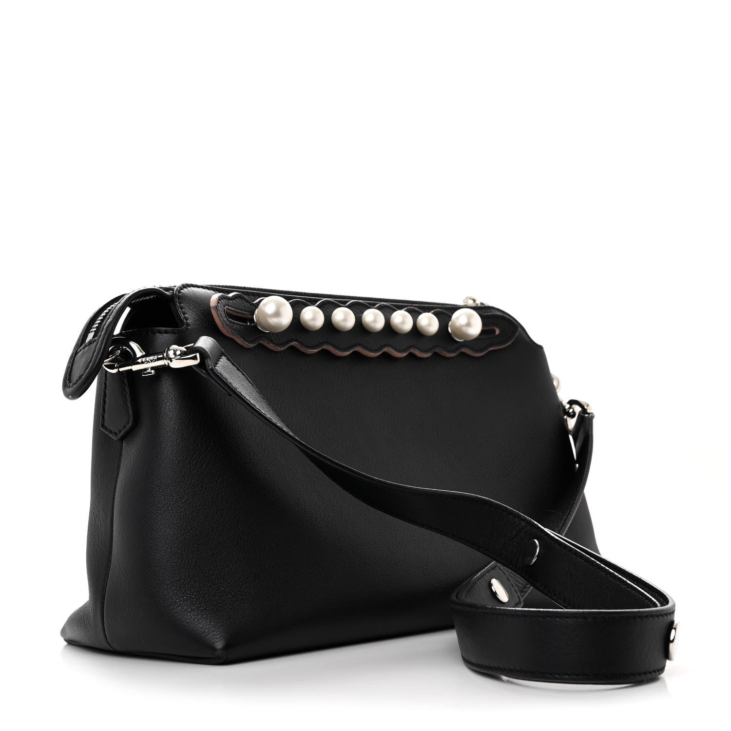 Fendi Vitello Dolce Scalloped Pearl Studded Medium By The Way Boston Bag Black 3 of 12