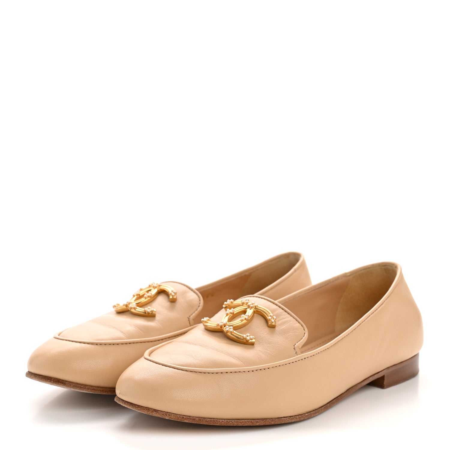 Chanel Lambskin Pearl CC Loafers 36 Beige 4 of 11