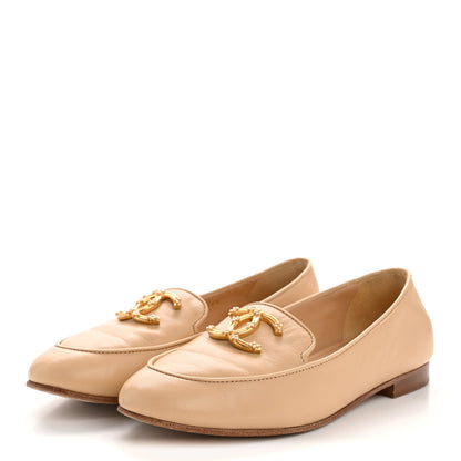 Chanel Lambskin Pearl CC Loafers 36 Beige 4 of 11