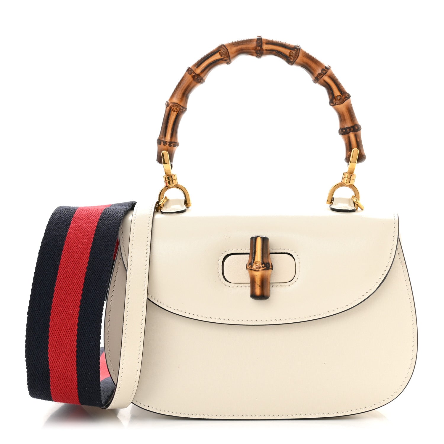 Gucci Boarded Dyana Lux Calfskin Web Small Bamboo 1947 Top Handle Bag Mystic White 3 of 12