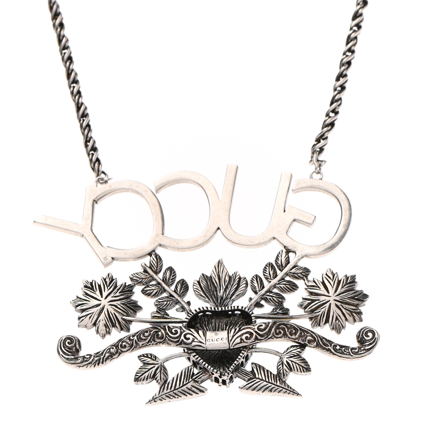 Gucci Metal Crystal Guccy Necklace Aged Silver 6 of 7