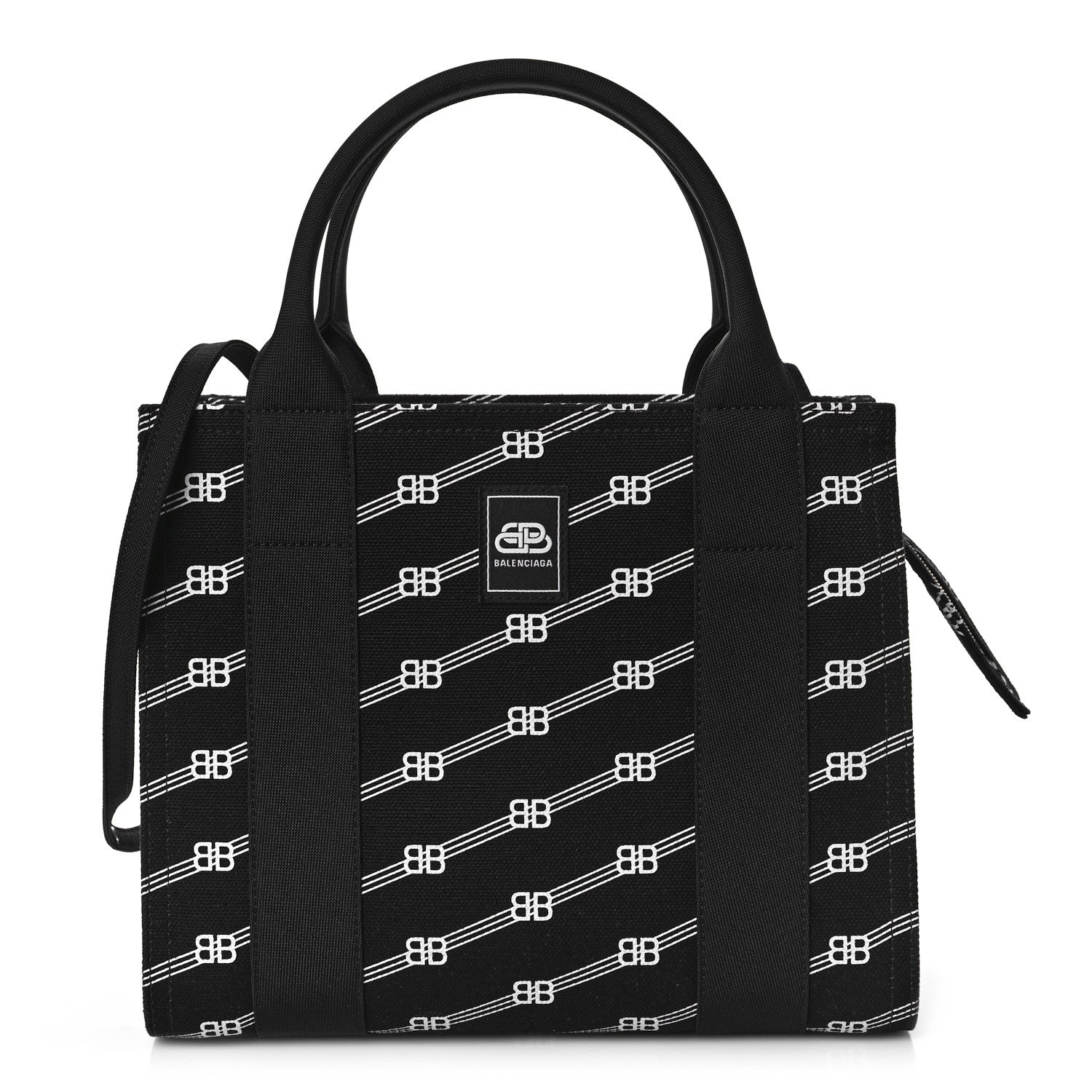 Balenciaga Cotton Canvas Diagonal BB Monogram Small Sharp Tote Black ...