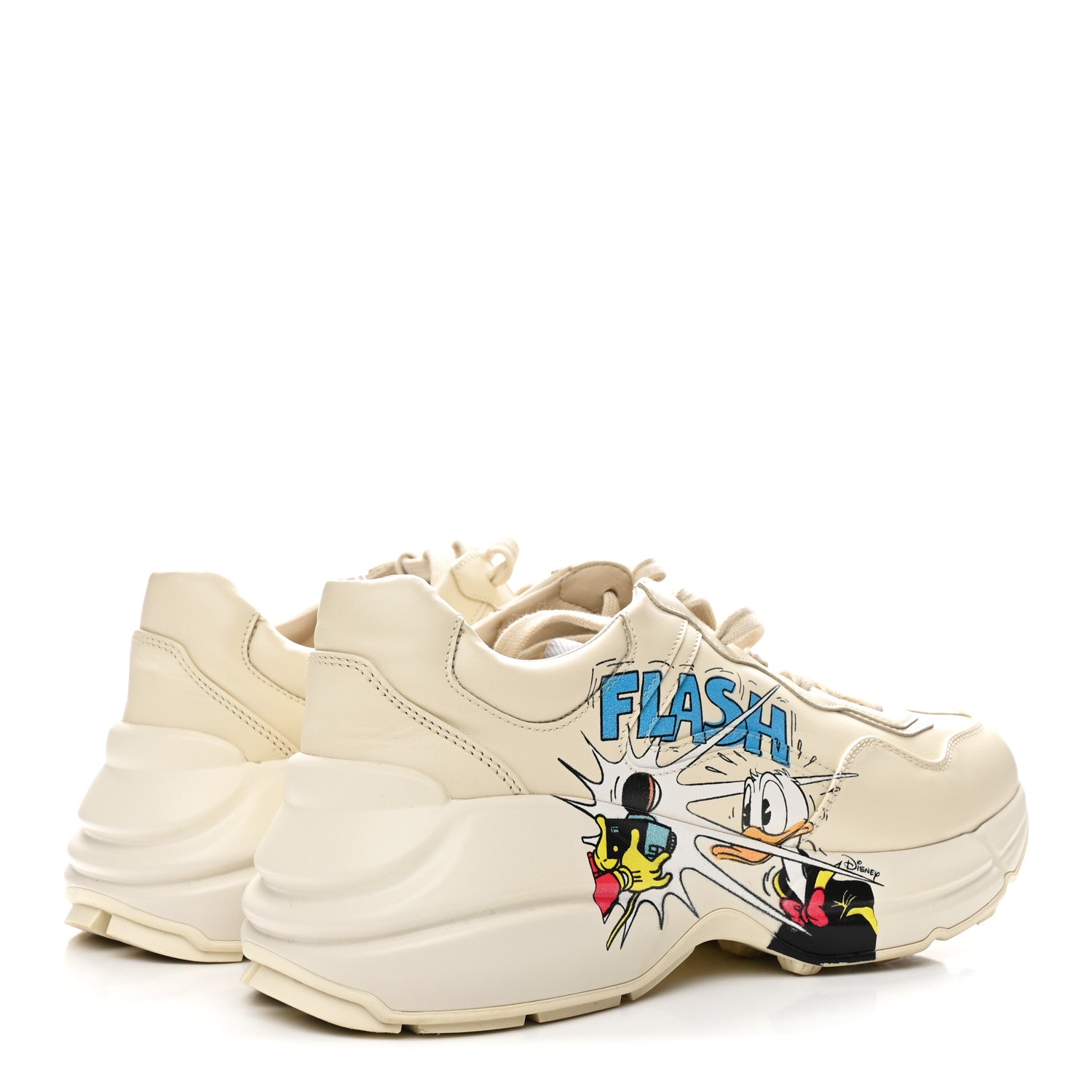 Gucci X DISNEY Calfskin Donald Duck Rhyton Sneakers 38 Ivory 5 of 11