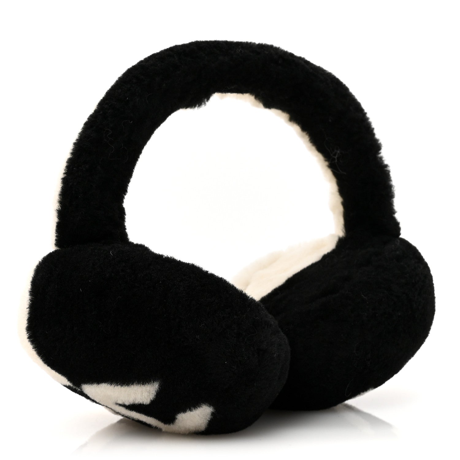 Chanel Shearling CC Bi-Color Ear Muffs White Black 3 of 5