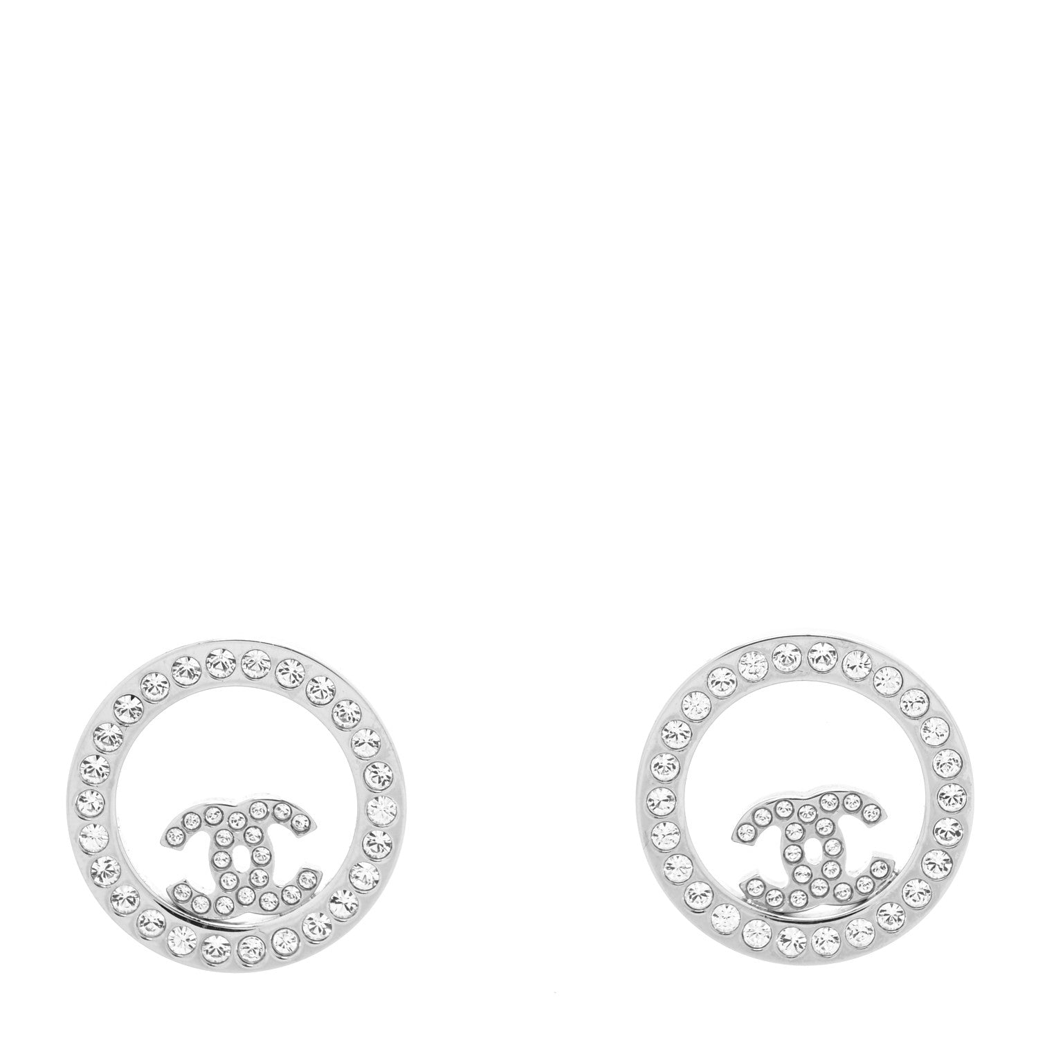 Chanel Crystal CC Round Earrings Silver 1 of 4
