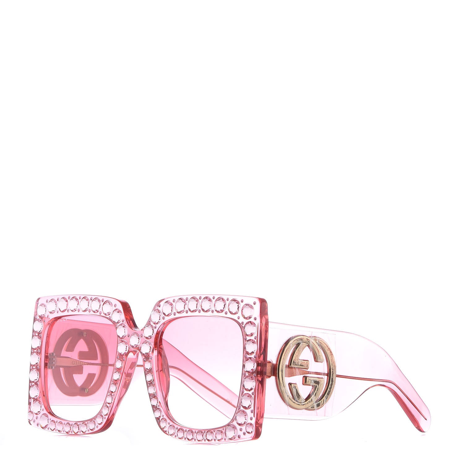 Gucci Acetate Crystal Oversize Sunglasses GG0148S Pink 1 of 6