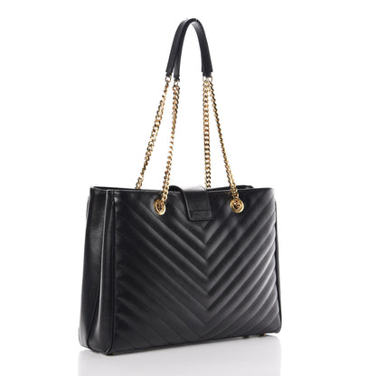 Saint Laurent Grain De Poudre Matelasse Chevron Monogram Shopping Bag Black 3 of 18