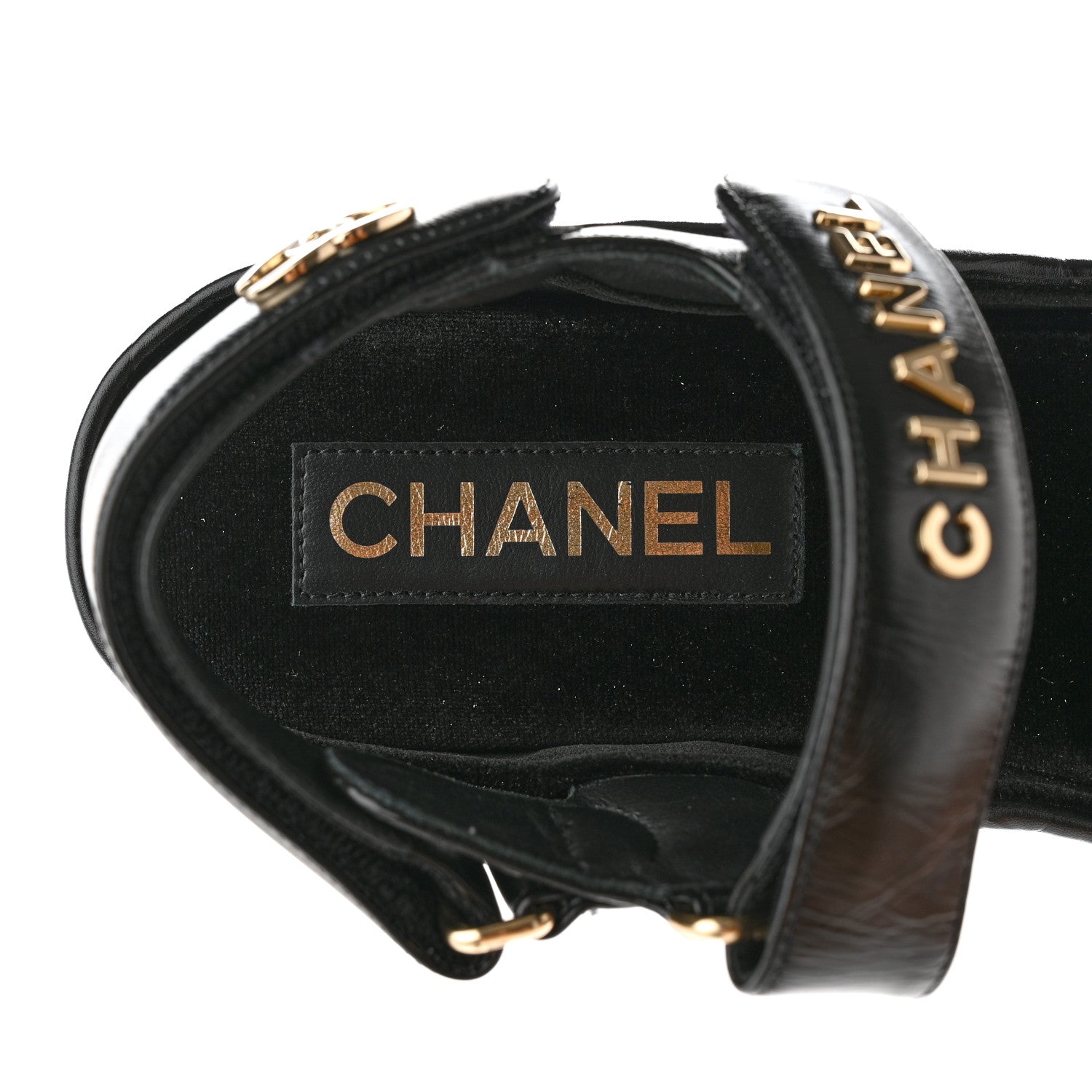 Chanel Shiny Calfskin Logo Platform Sandals 36 Black 7 of 11