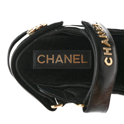 Chanel Shiny Calfskin Logo Platform Sandals 36 Black 7 of 11