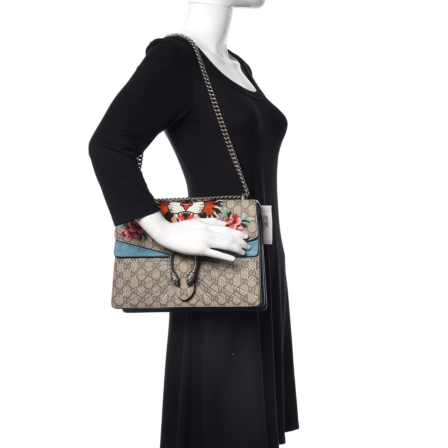 Gucci GG Supreme Monogram Angry Cat Embroidered Medium Dionysus Shoulder Bag Beige Ultramarine 2 of 9
