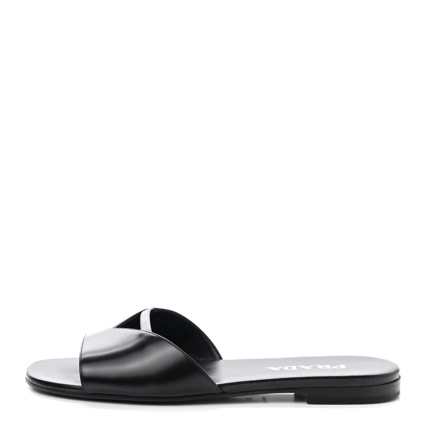 Prada Spazzolato Logo Triangle Cut Out Flat Slide Sandals 38.5 Black 1 of 8